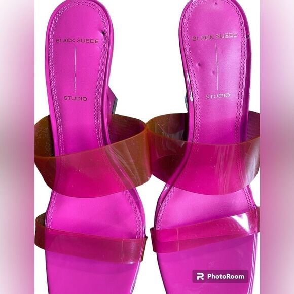 Black Suede Studio ODESSA Fuchsia Fedora Patent Leather Cut Out Wedge Sandals - Picture 8 of 16